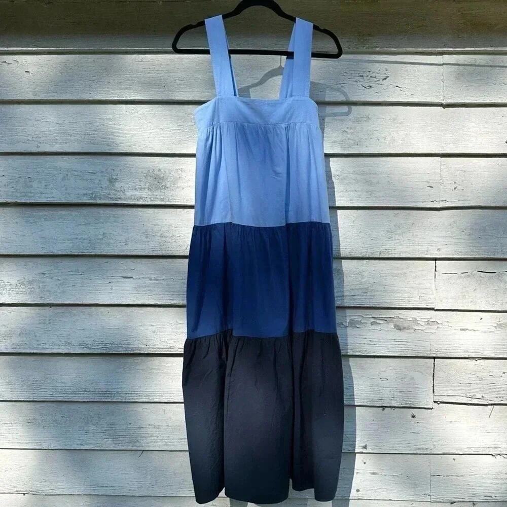 Zara maxi dress - light blue-navy color block bohemian hippie summer fall spring